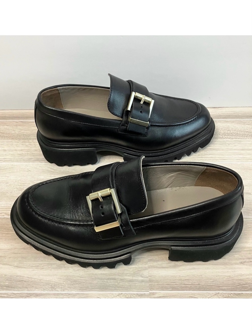 ALLSAINTS Emily Leather Lug Sole Penny Loafers 8 Academia Quiet Luxury Black